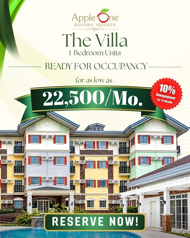 AppleOne Banawa Heights Villa one-bedroom offer: equity from 22,500 pesos per month over 15 months