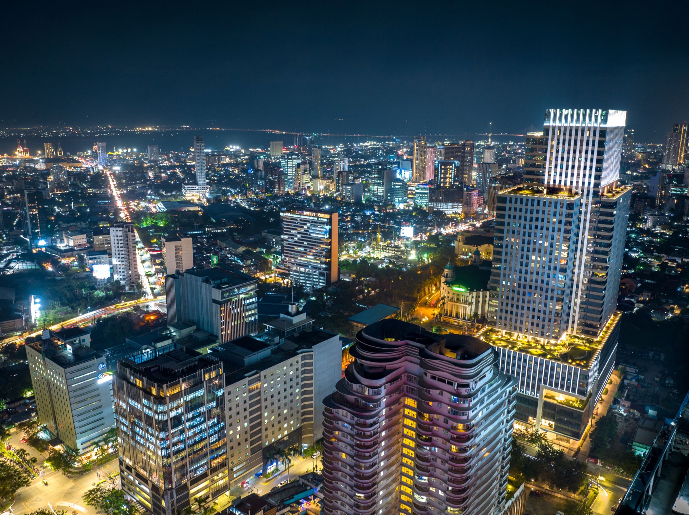 Cebu Exchange office tower illuminated at night