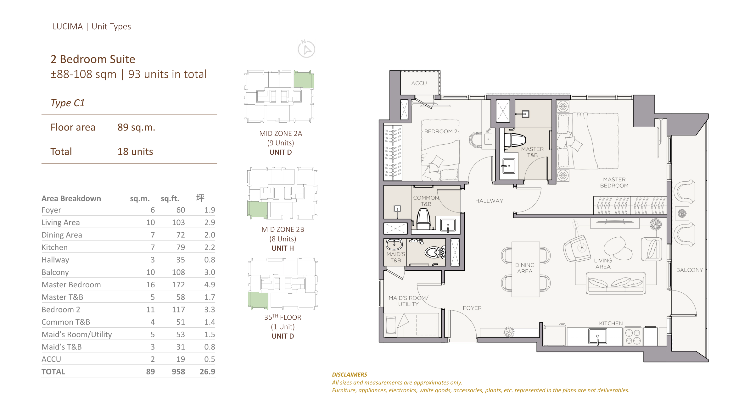Lucima two-bedroom Type C1 89 square meter floor plan