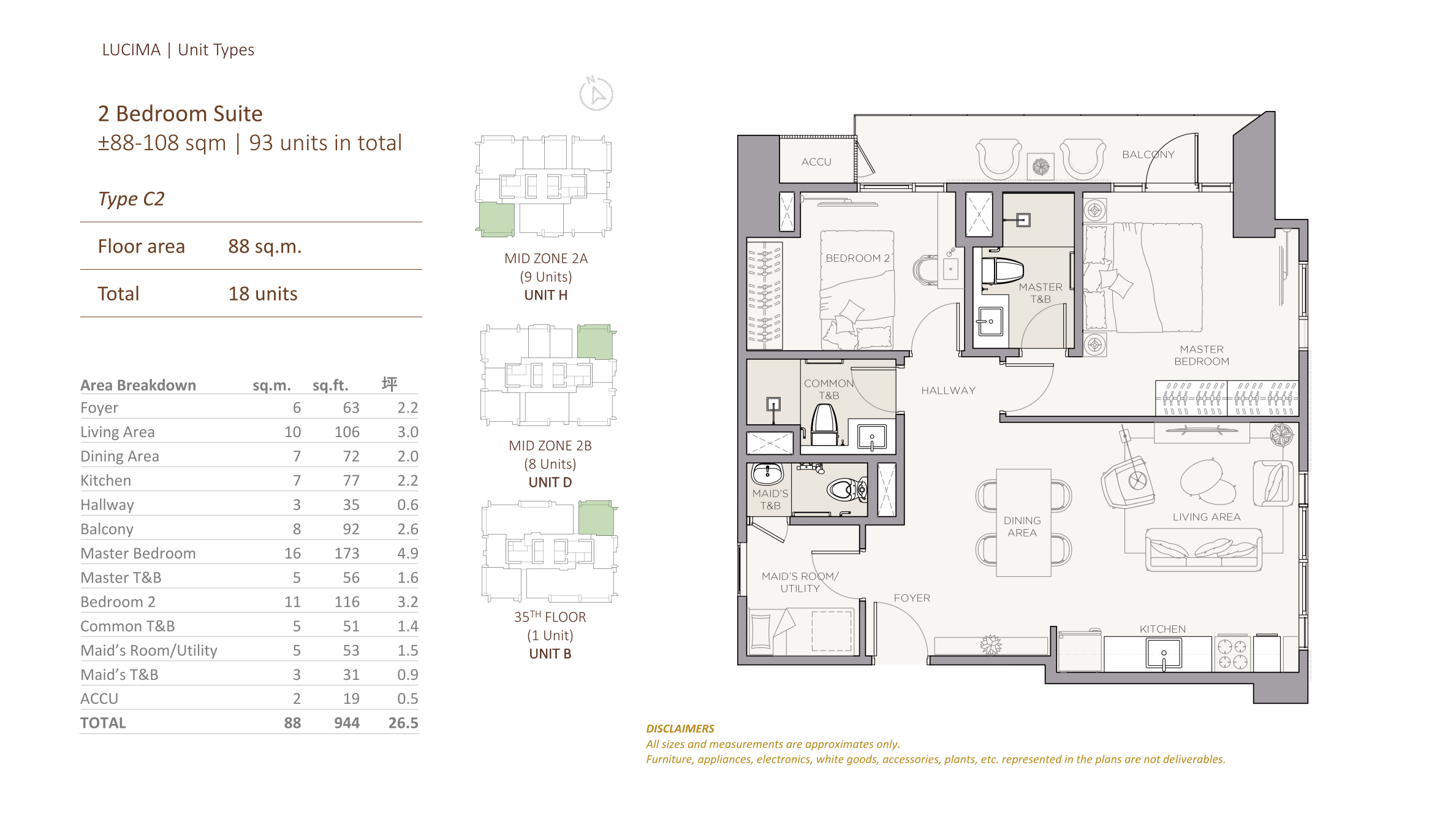 Lucima two-bedroom Type C2 88 square meter floor plan