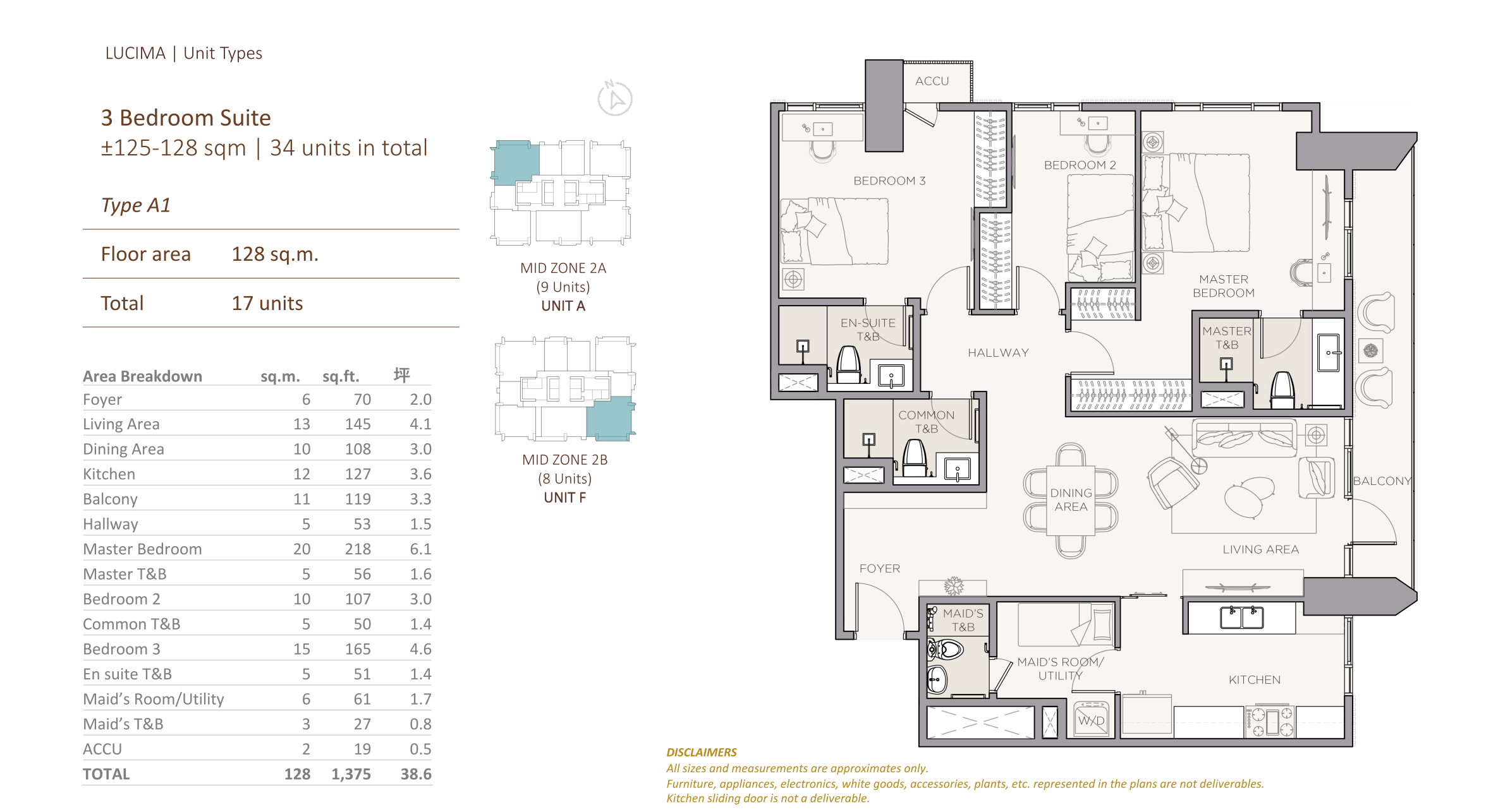 Lucima three-bedroom Type A1 128 square meter floor plan